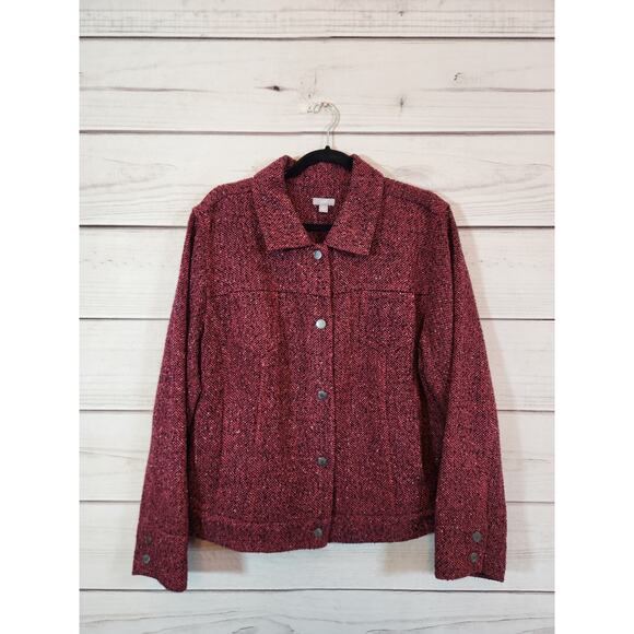 J.Jill Womens Burgundy Solid Tweed Wool Blend Long Sleeve‎ Blazer Jacket Size XL - Picture 1 of 6